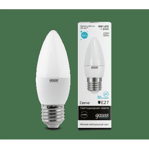 Лампа светодиодная LED свеча 6W E27 4100 Gauss Elem.