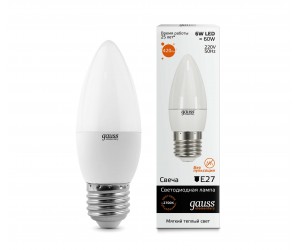 Лампа светодиодная LED свеча 6W E27 3000К Gauss Elem.
