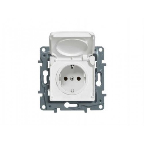 ЭТИКА Розетка 1-м с/з с крышкой IP44 бел.(LEGRAND) (672232) (75416)