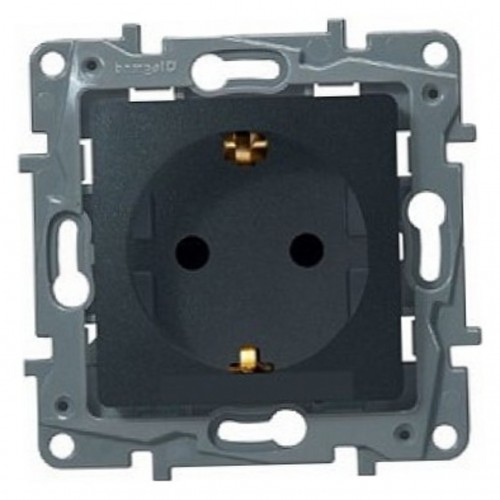 ЭТИКА Розетка 1-м с/з со шторк.антрацит (LEGRAND) (672631)