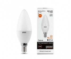 Лампа светодиодная LED свеча 8W E14 3000К Gauss Elem.