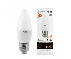 Лампа светодиодная LED свеча 8W E27 3000К Gauss Elem.