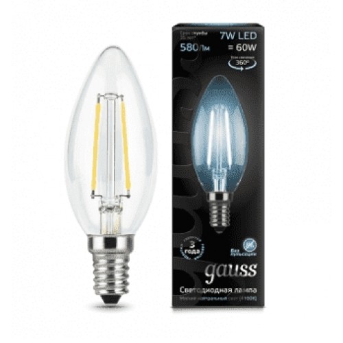 Лампа светодиодная свеча 7W E14 4100K Gauss Filament