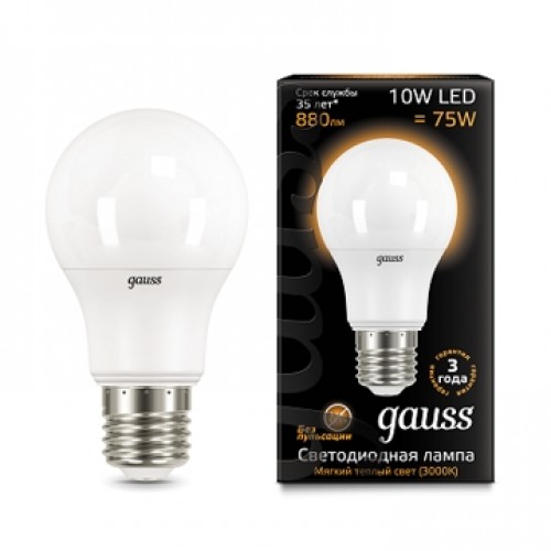 Лампа светодиодная А60 10W E27 2700K Gauss Filament