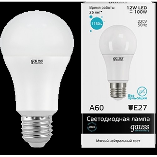 Лампа светодиодная LED А60 12W E27 4100  Gauss Elem.